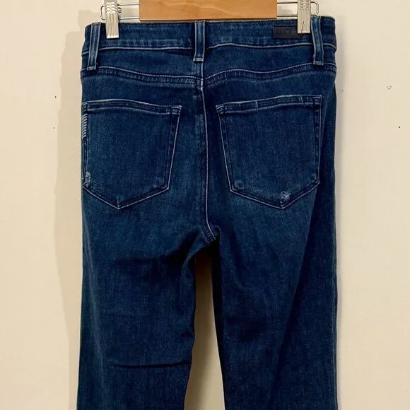 Paige Premium Denim High Rise Laurel Canyon Jeans — Dark Wash Slit Flare (W 24) - Picture 4 of 8